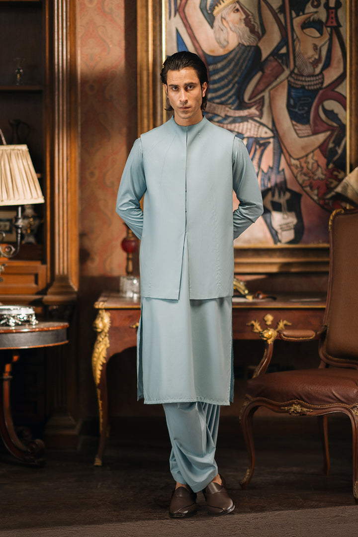 Silt Green Shalwar Kameez with Waistcoat