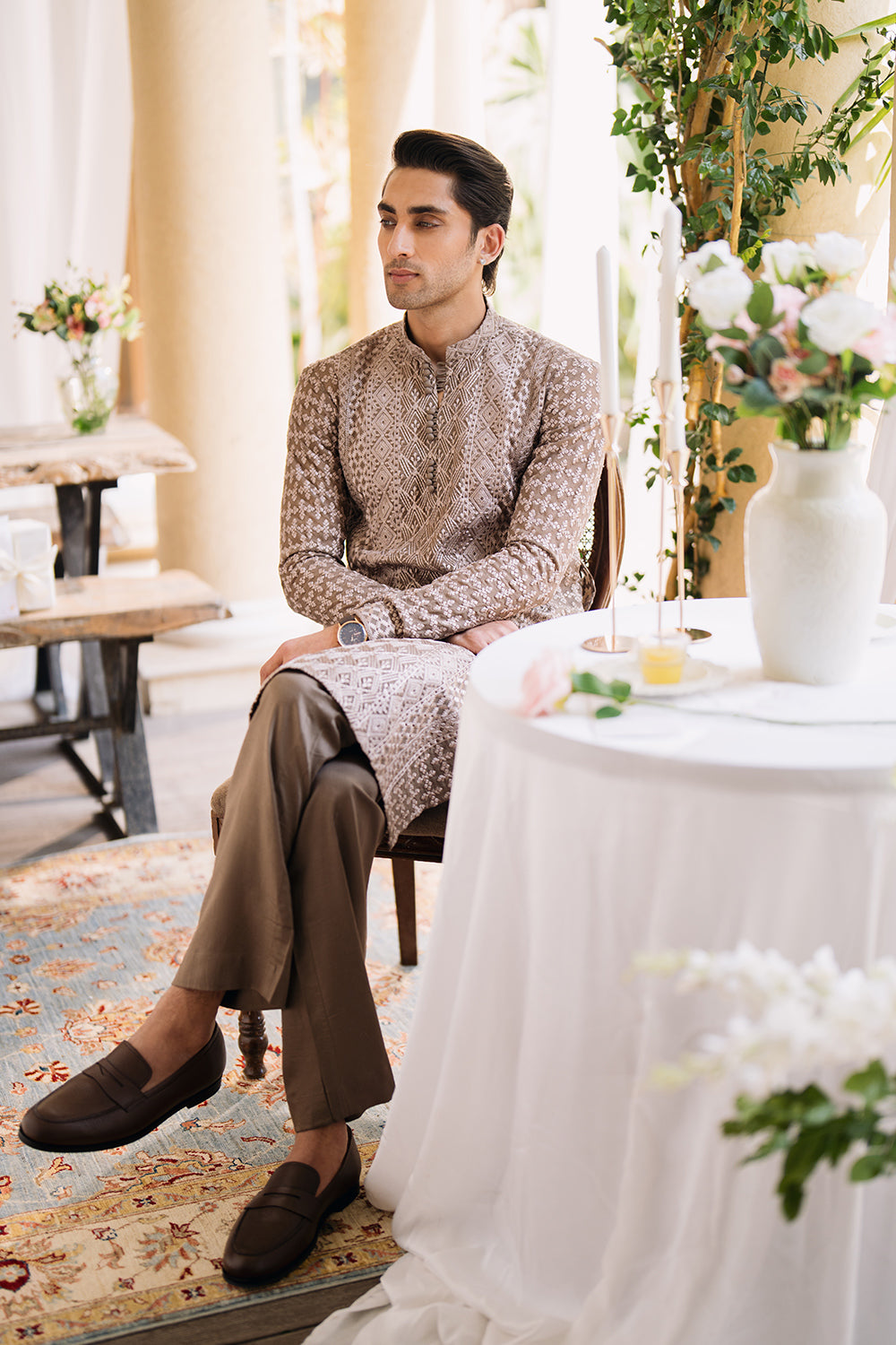Mocha Brown Embroidered Kurta Pajama