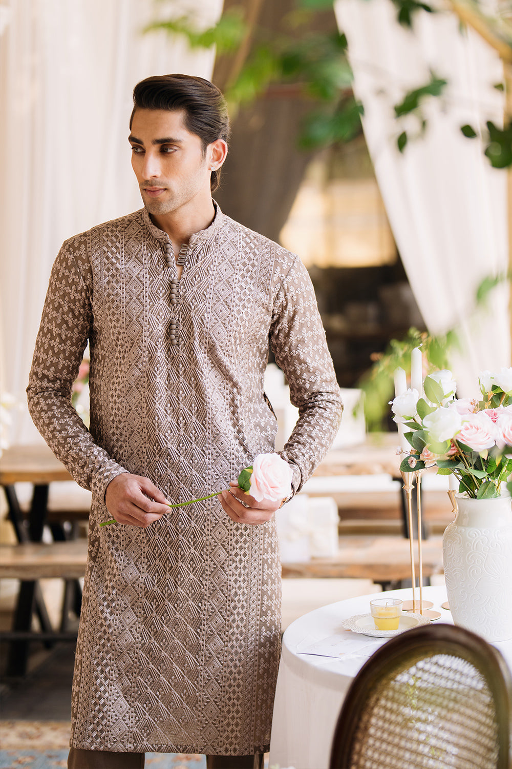 Mocha Brown Embroidered Kurta Pajama