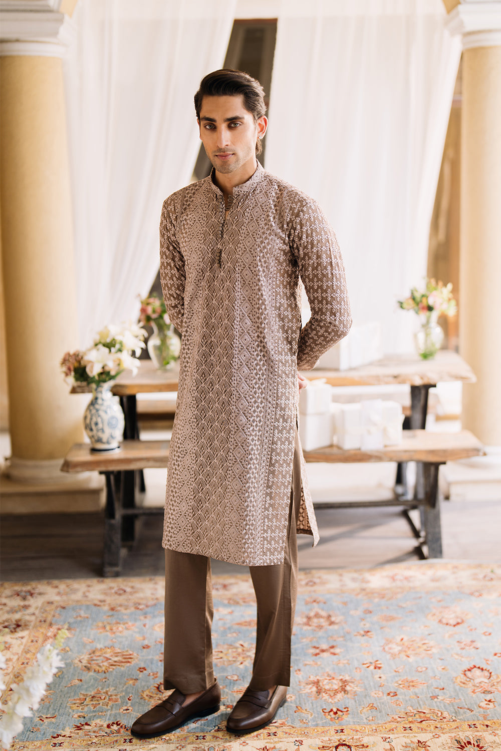 Mocha Brown Embroidered Kurta Pajama