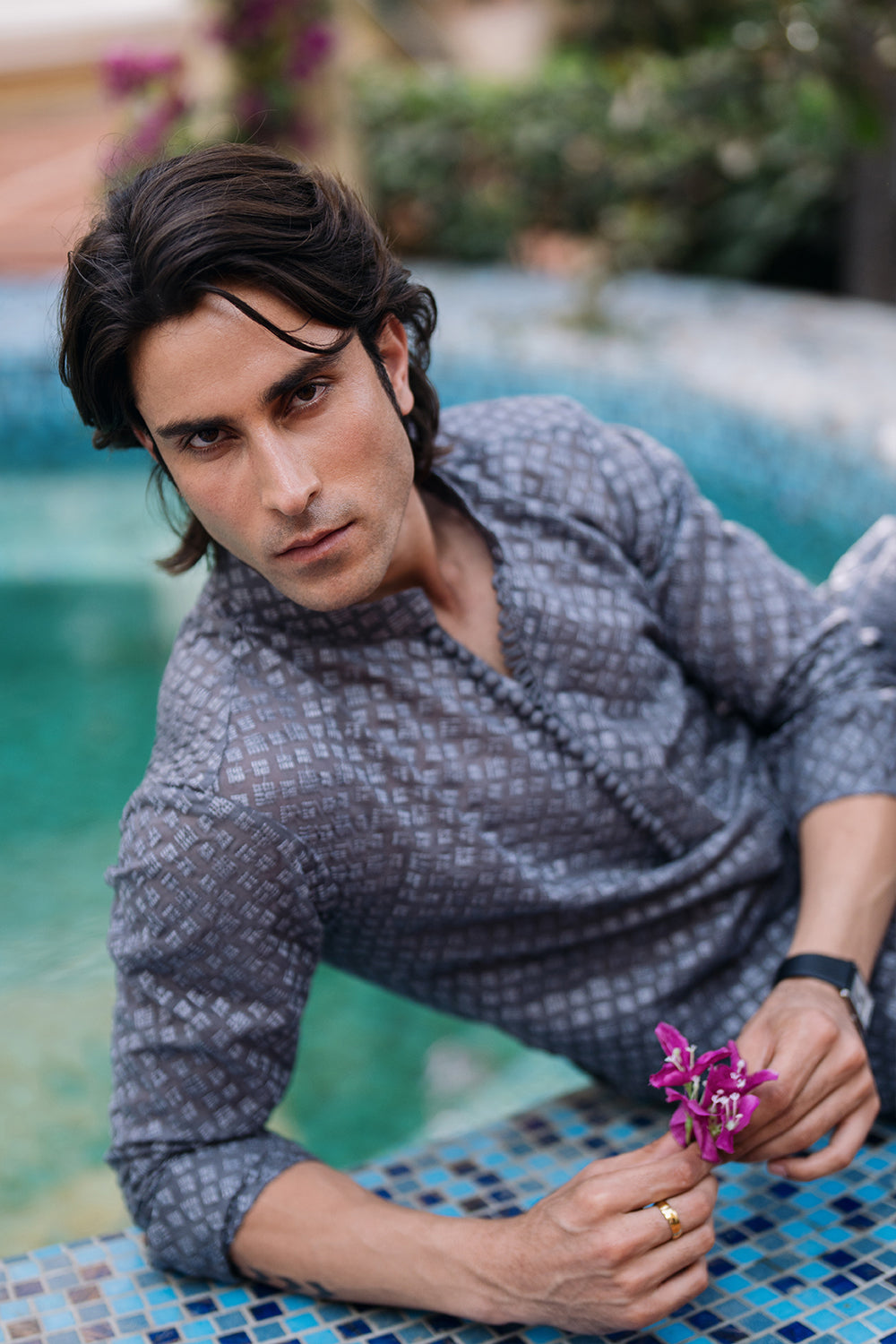 Ghost Grey Embroidered Kurta Pajama