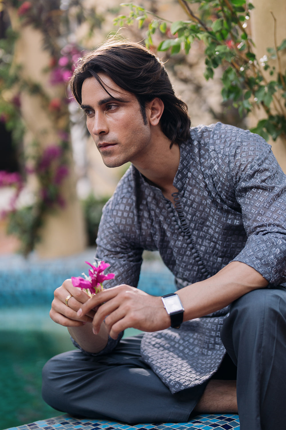 Ghost Grey Embroidered Kurta Pajama